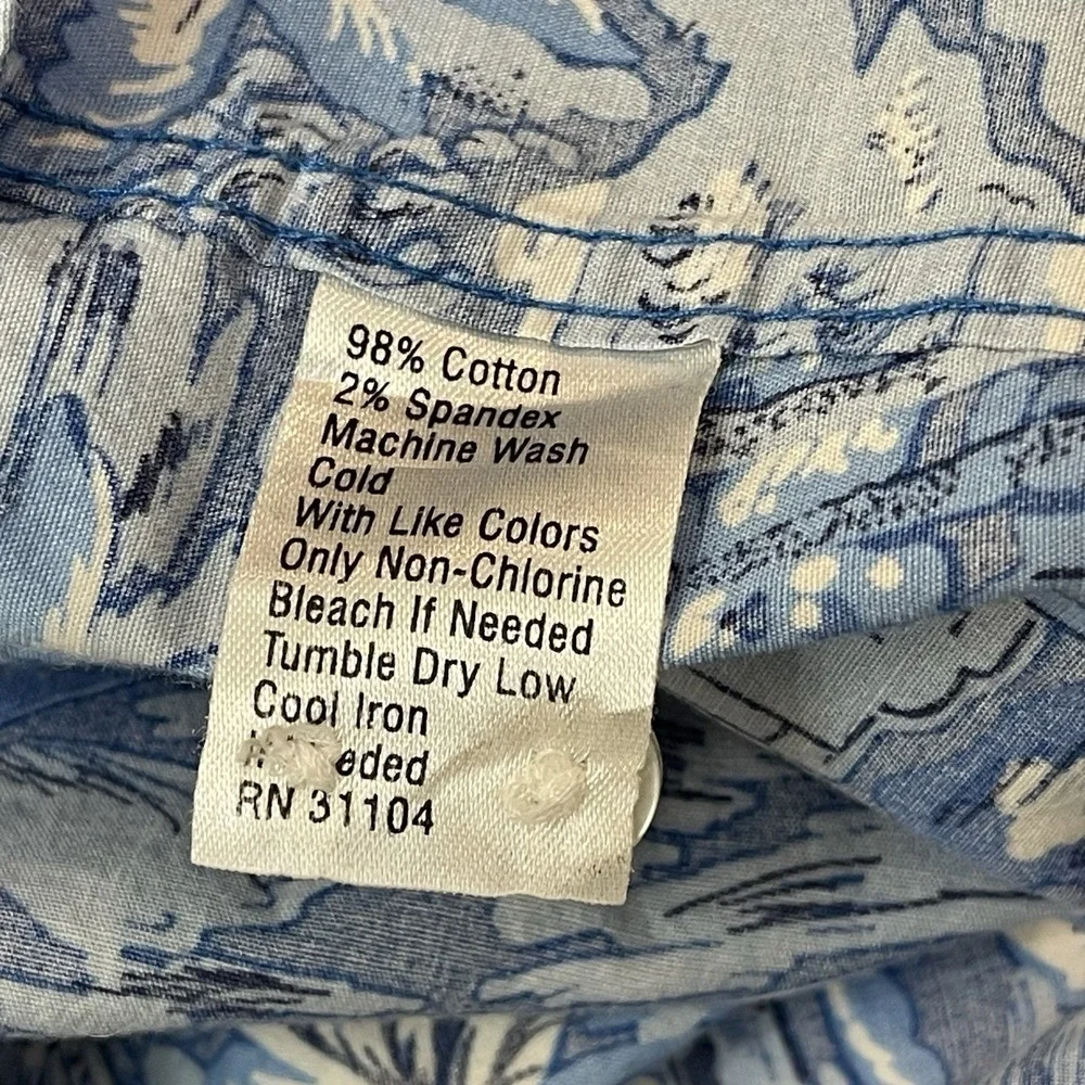 Crown & Ivy Men's Blue Button Down Hawaiian Classic‎ Fit Shirt Size Large